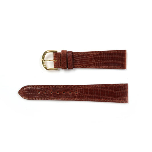 Genuine Leather Watch Band 18-20mm Flat Stitched Lizard Grain in Black, Brown and Light Brown - Universal Jewelers & Watch Tools Inc. 