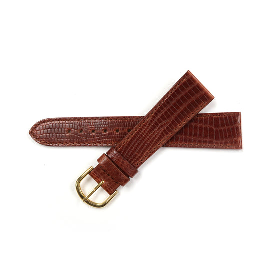 Genuine Leather Watch Band 18-20mm Flat Stitched Lizard Grain in Black, Brown and Light Brown - Universal Jewelers & Watch Tools Inc. 