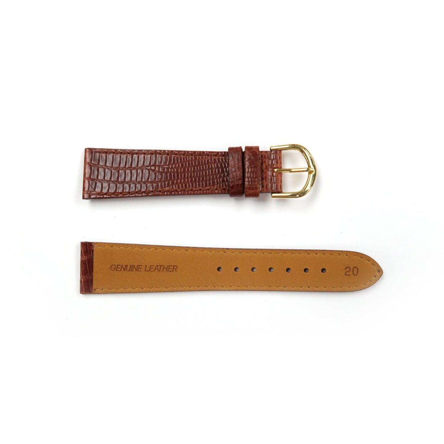 Genuine Leather Watch Band 18 - 20mm Flat Stitched Lizard Grain in Black, Brown and Light Brown - Universal Jewelers & Watch Tools Inc.