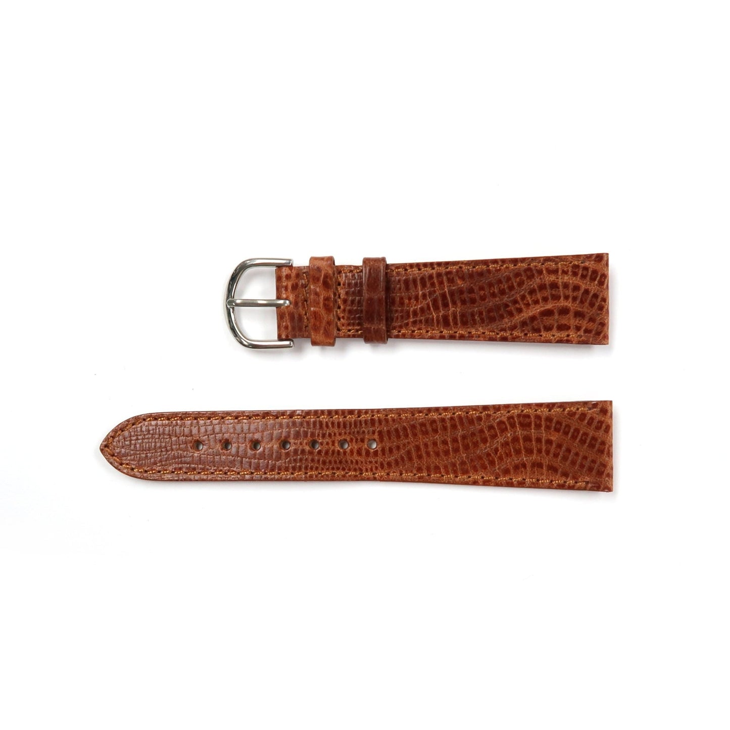 Genuine Leather Watch Band 18 - 20mm Flat Stitched Lizard Grain in Black, Brown and Light Brown - Universal Jewelers & Watch Tools Inc.