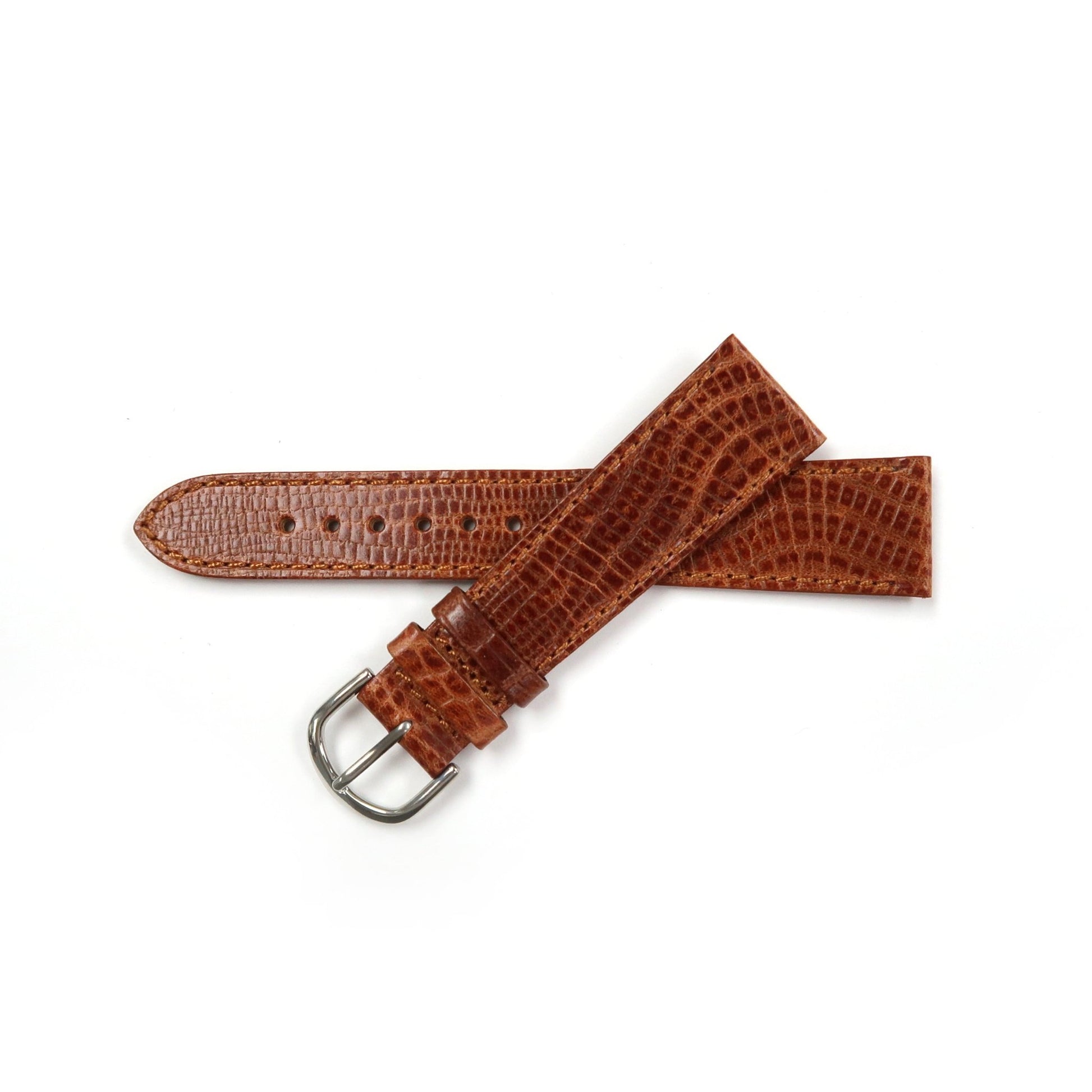 Genuine Leather Watch Band 18 - 20mm Flat Stitched Lizard Grain in Black, Brown and Light Brown - Universal Jewelers & Watch Tools Inc.