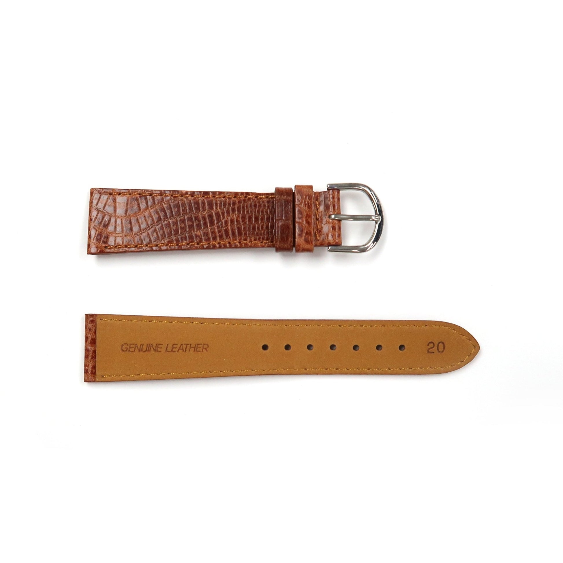Genuine Leather Watch Band 18 - 20mm Flat Stitched Lizard Grain in Black, Brown and Light Brown - Universal Jewelers & Watch Tools Inc.