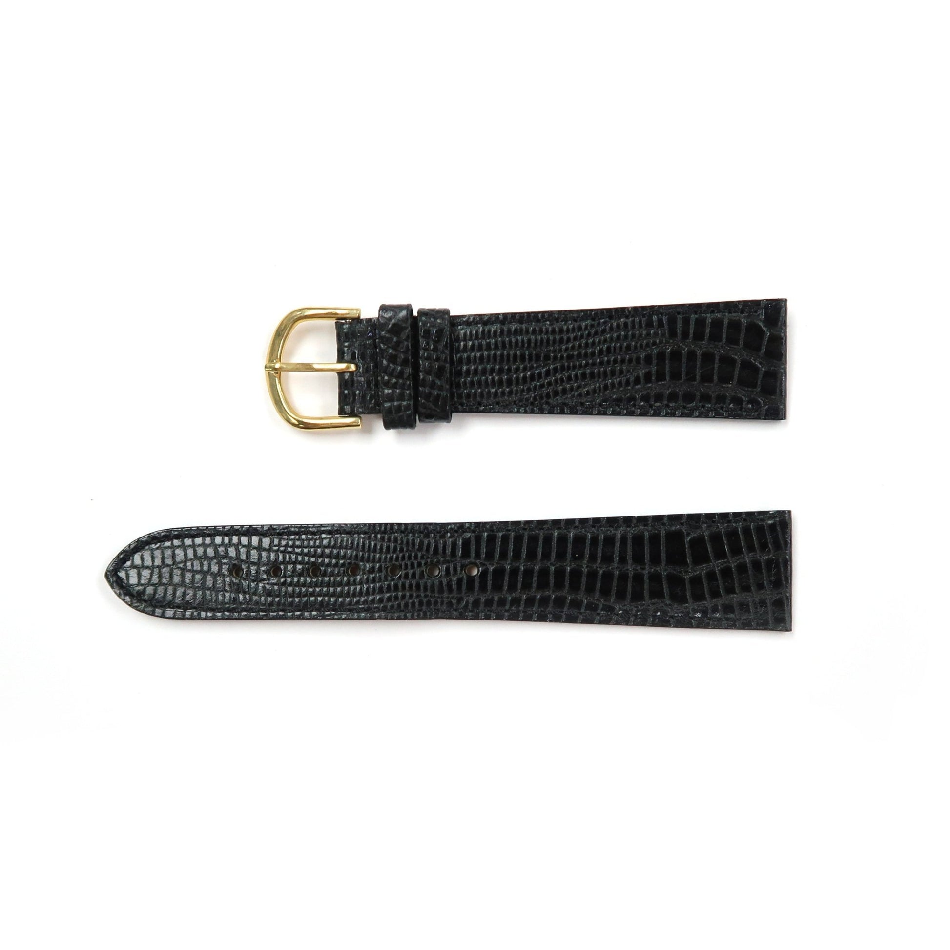 Genuine Leather Watch Band 18 - 20mm Flat Stitched Lizard Grain in Black, Brown and Light Brown - Universal Jewelers & Watch Tools Inc.