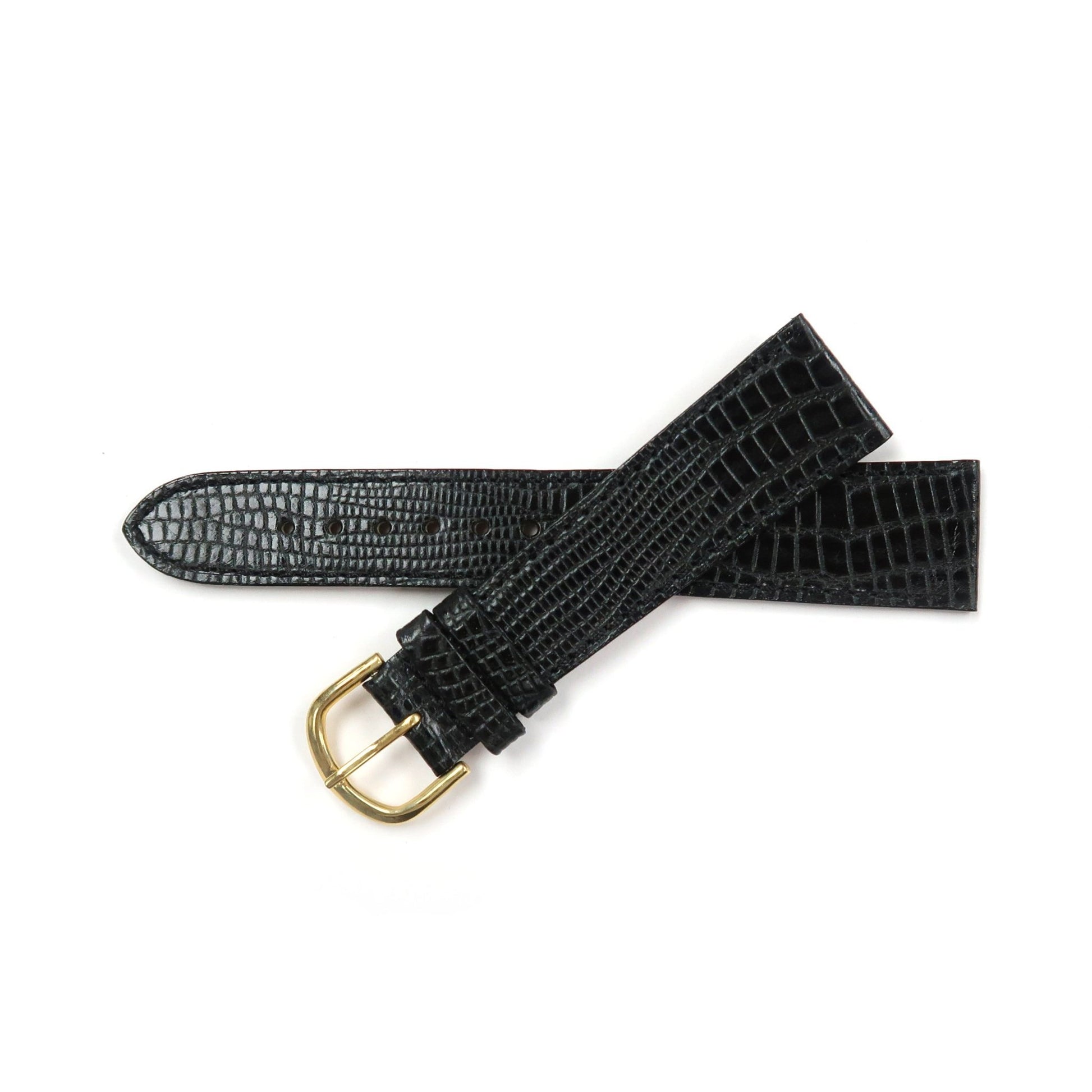 Genuine Leather Watch Band 18 - 20mm Flat Stitched Lizard Grain in Black, Brown and Light Brown - Universal Jewelers & Watch Tools Inc.