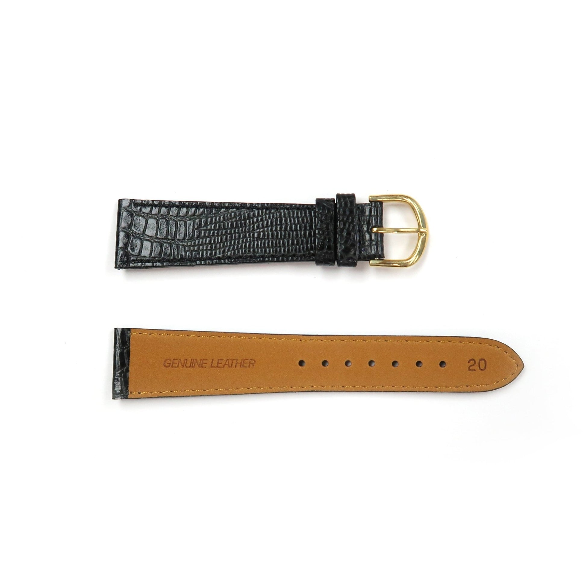 Genuine Leather Watch Band 18 - 20mm Flat Stitched Lizard Grain in Black, Brown and Light Brown - Universal Jewelers & Watch Tools Inc.