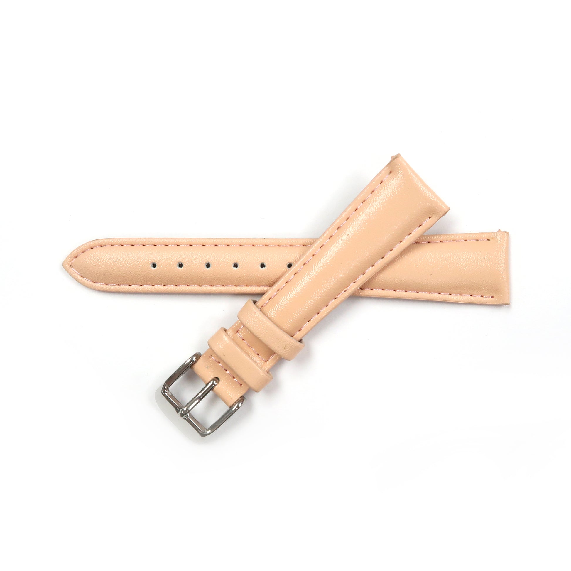 Genuine Leather Watch Band 18mm Padded Classic Plain Grain Stitched in Baby Blue and Peach - Universal Jewelers & Watch Tools Inc. 