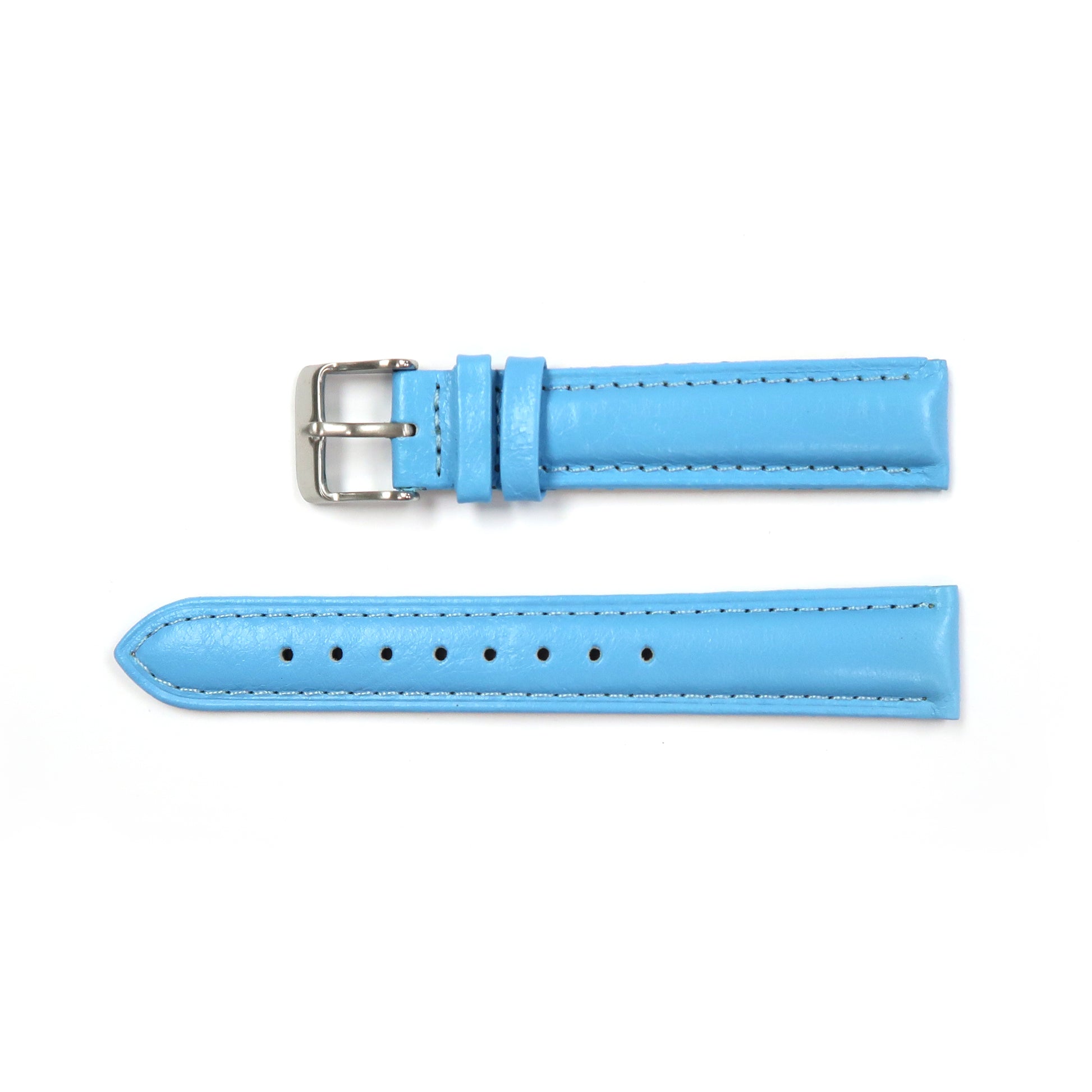 Genuine Leather Watch Band 18mm Padded Classic Plain Grain Stitched in Baby Blue and Peach - Universal Jewelers & Watch Tools Inc. 