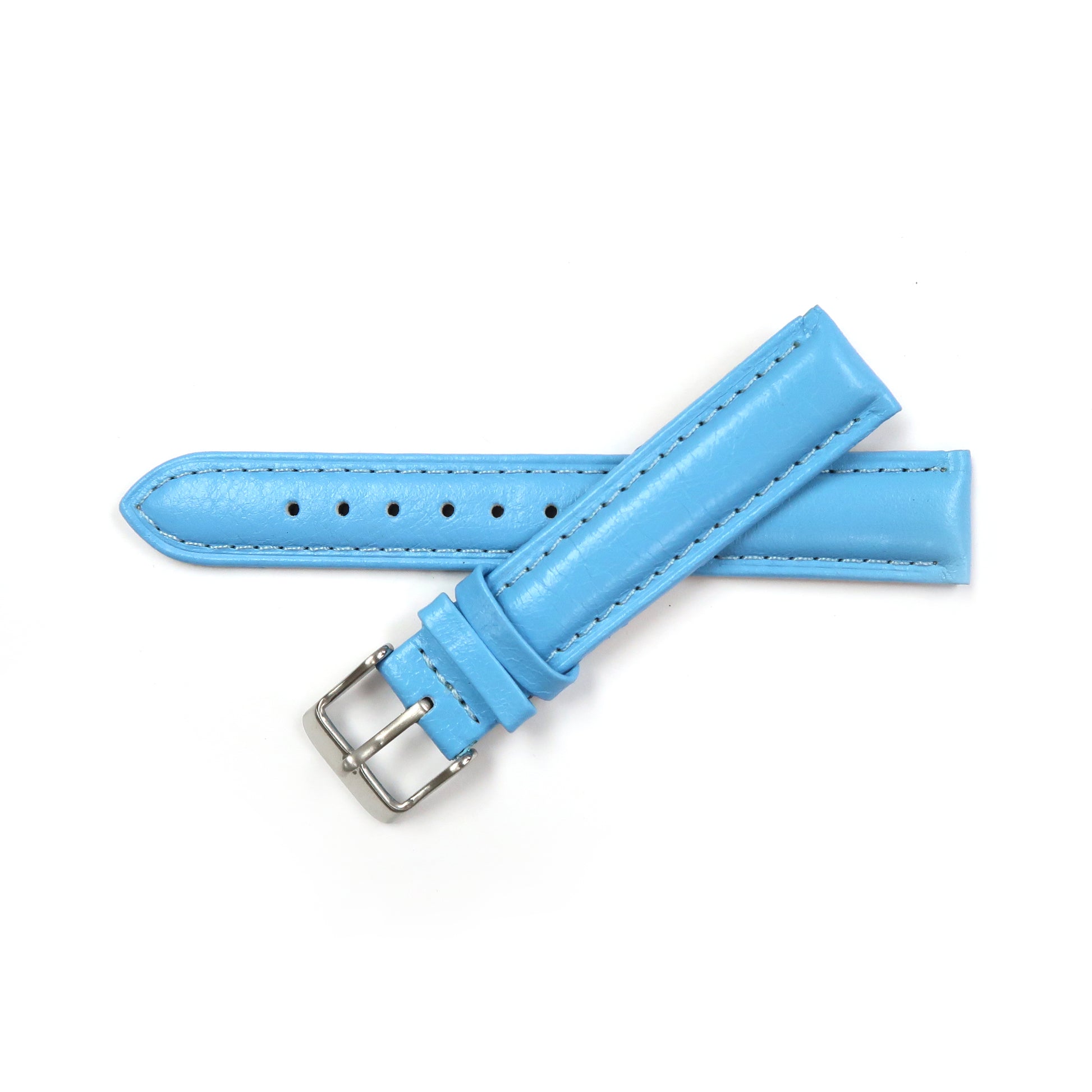 Genuine Leather Watch Band 18mm Padded Classic Plain Grain Stitched in Baby Blue and Peach - Universal Jewelers & Watch Tools Inc. 