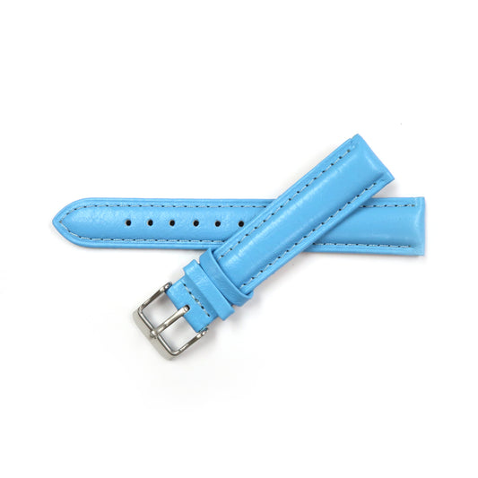 Genuine Leather Watch Band 18mm Padded Classic Plain Grain Stitched in Baby Blue and Peach - Universal Jewelers & Watch Tools Inc. 