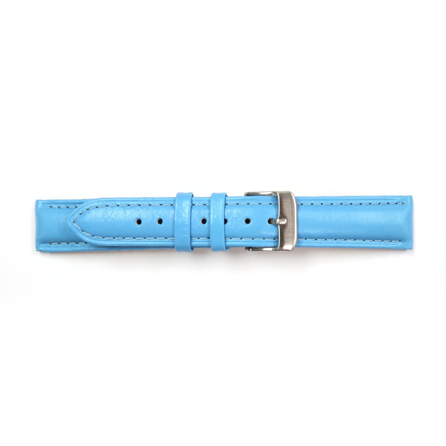 Genuine Leather Watch Band 18mm Padded Classic Plain Grain Stitched in Baby Blue and Peach - Universal Jewelers & Watch Tools Inc. 