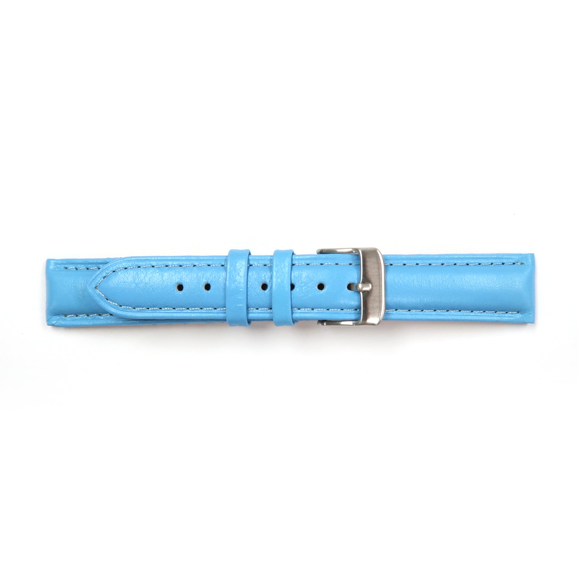 Genuine Leather Watch Band 18mm Padded Classic Plain Grain Stitched in Baby Blue and Peach - Universal Jewelers & Watch Tools Inc. 