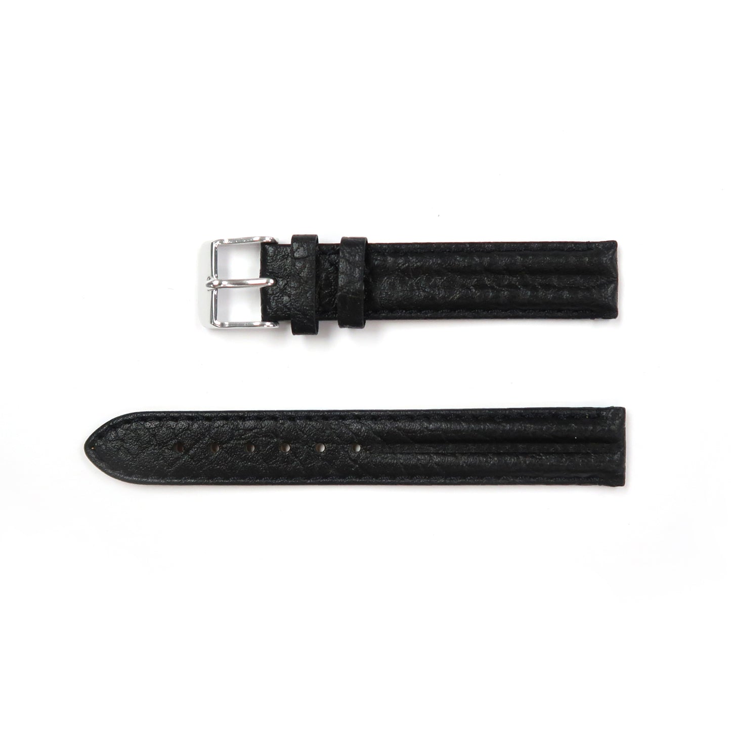 Genuine Leather Watch Band 16-20mm Padded Classic Plain Grain Stitched in Black, Brown and Light Brown - Universal Jewelers & Watch Tools Inc. 
