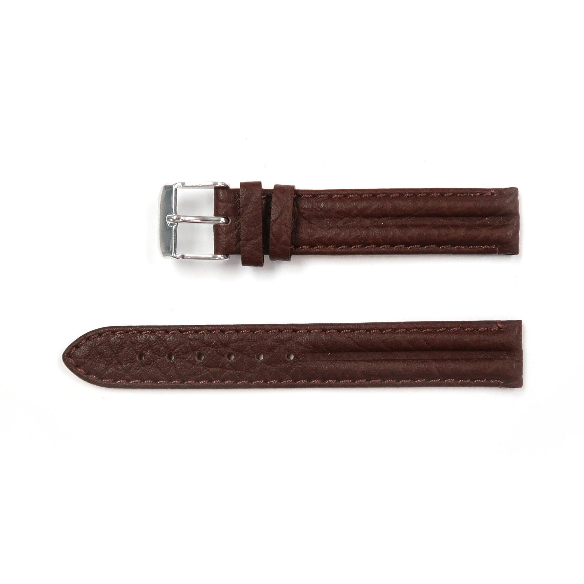 Genuine Leather Watch Band 16-20mm Padded Classic Plain Grain Stitched in Black, Brown and Light Brown - Universal Jewelers & Watch Tools Inc. 