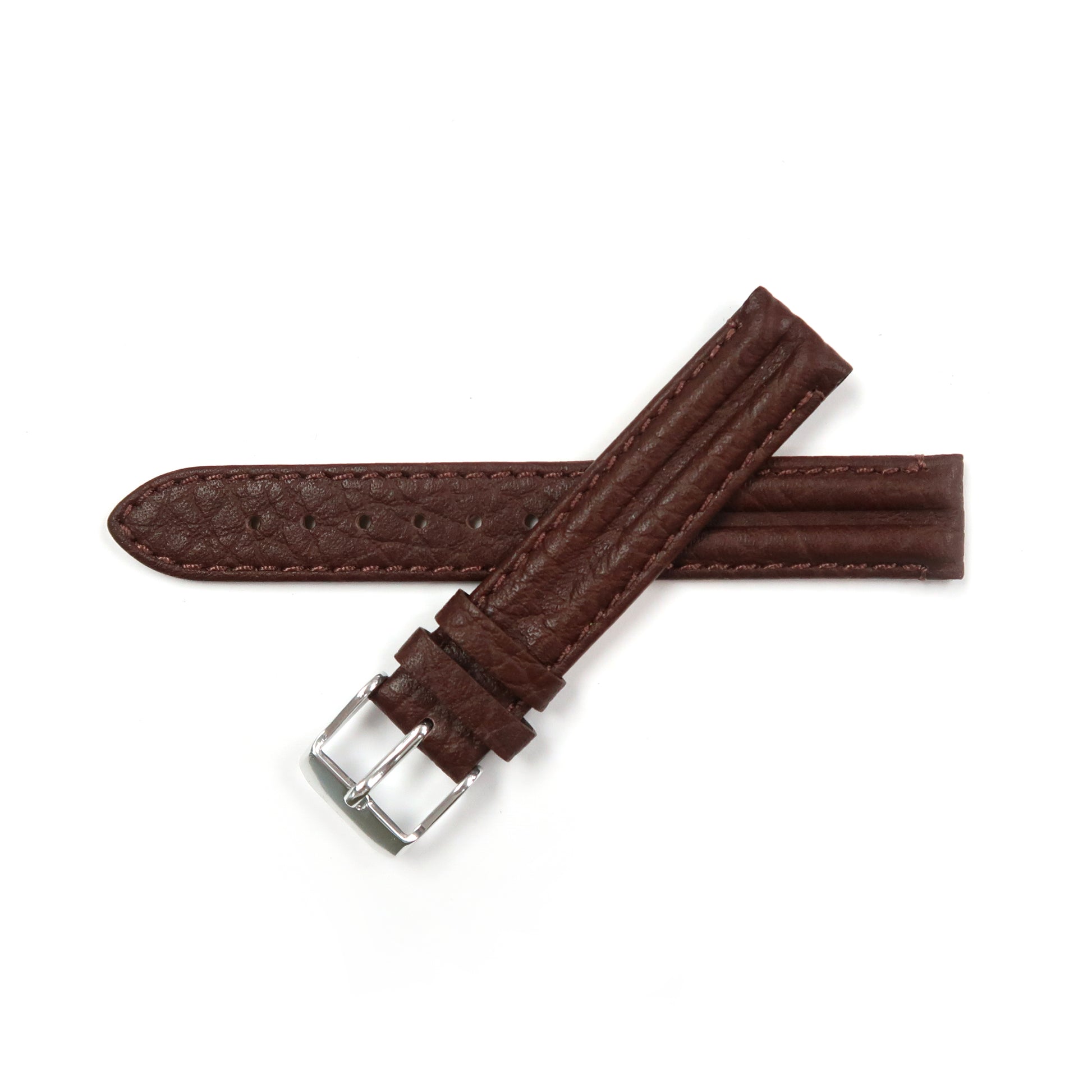 Genuine Leather Watch Band 16-20mm Padded Classic Plain Grain Stitched in Black, Brown and Light Brown - Universal Jewelers & Watch Tools Inc. 