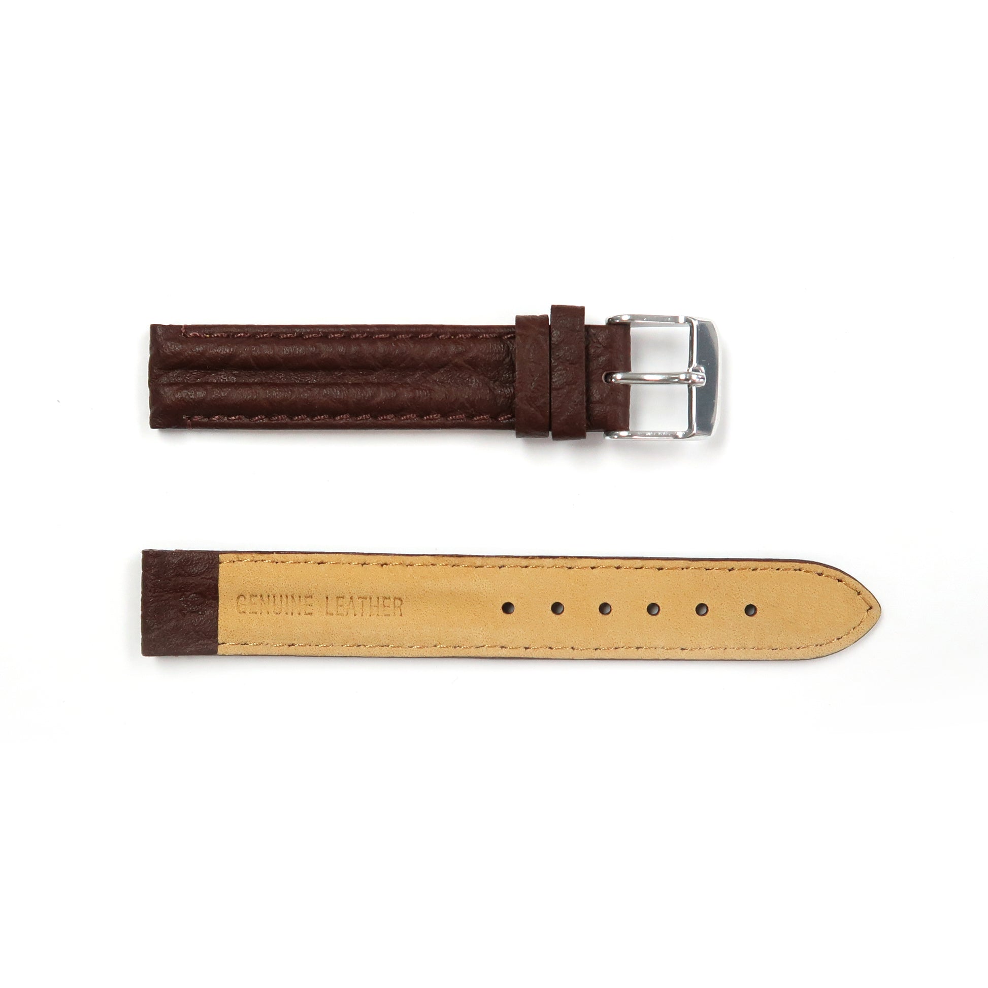 Genuine Leather Watch Band 16-20mm Padded Classic Plain Grain Stitched in Black, Brown and Light Brown - Universal Jewelers & Watch Tools Inc. 