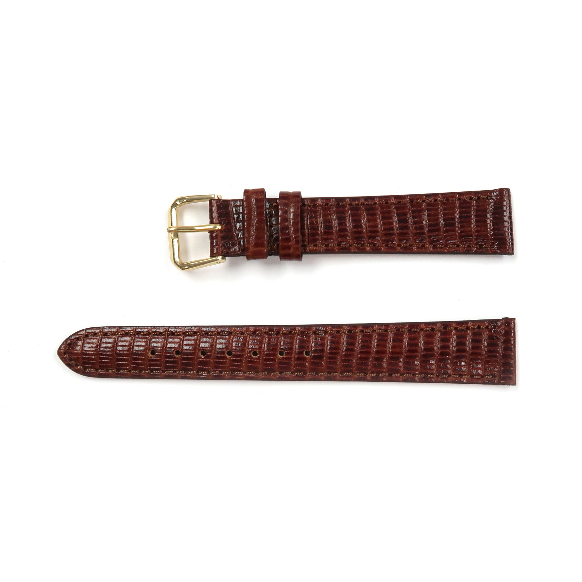 Genuine Leather Watch Band 16-24mm Padded Lizard Grain Stitched in Black and Brown - Universal Jewelers & Watch Tools Inc. 
