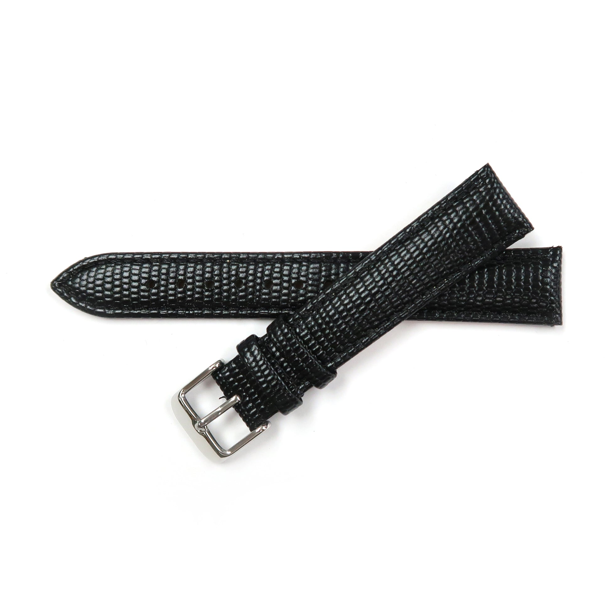 Genuine Leather Watch Band 18-24mm Padded Lizard Grain Stitched in Black and Brown - Universal Jewelers & Watch Tools Inc. 