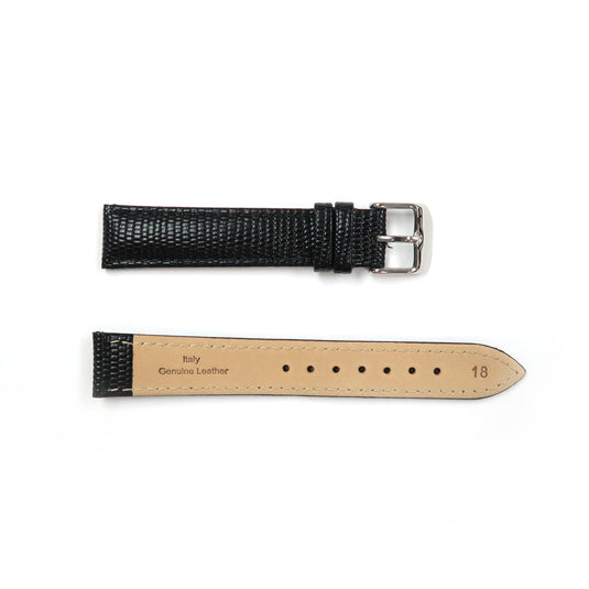Genuine Leather Watch Band 18-24mm Padded Lizard Grain Stitched in Black and Brown - Universal Jewelers & Watch Tools Inc. 