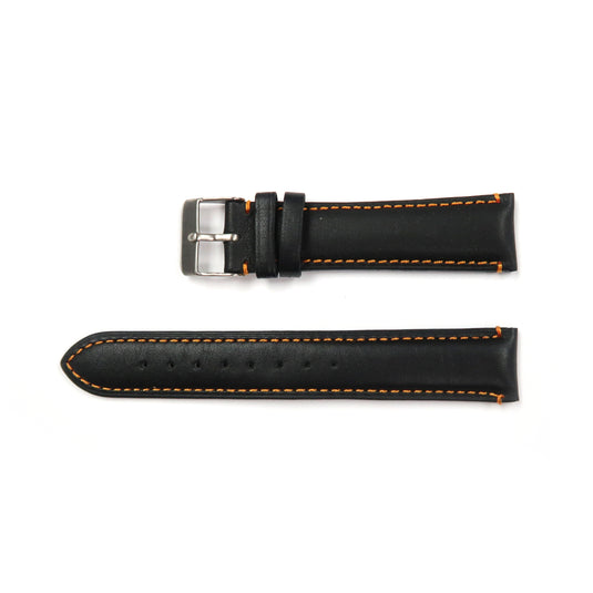 Genuine Leather Watch Band 18, 19mm Padded Classic Plain Grain Red, Blue, Orange and White Stitched in Black and Brown - Universal Jewelers & Watch Tools Inc. 