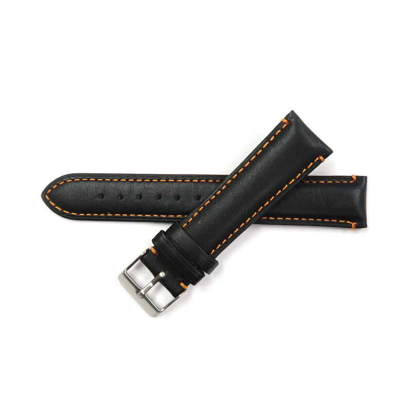 Load image into Gallery viewer, Genuine Leather Watch Band 18, 19mm Padded Classic Plain Grain Red, Blue, Orange and White Stitched in Black and Brown - Universal Jewelers &amp; Watch Tools Inc. 
