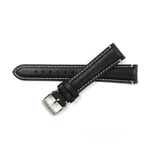 Genuine Leather Watch Band 18, 19mm Padded Classic Plain Grain Red, Blue, Orange and White Stitched in Black and Brown - Universal Jewelers & Watch Tools Inc. 