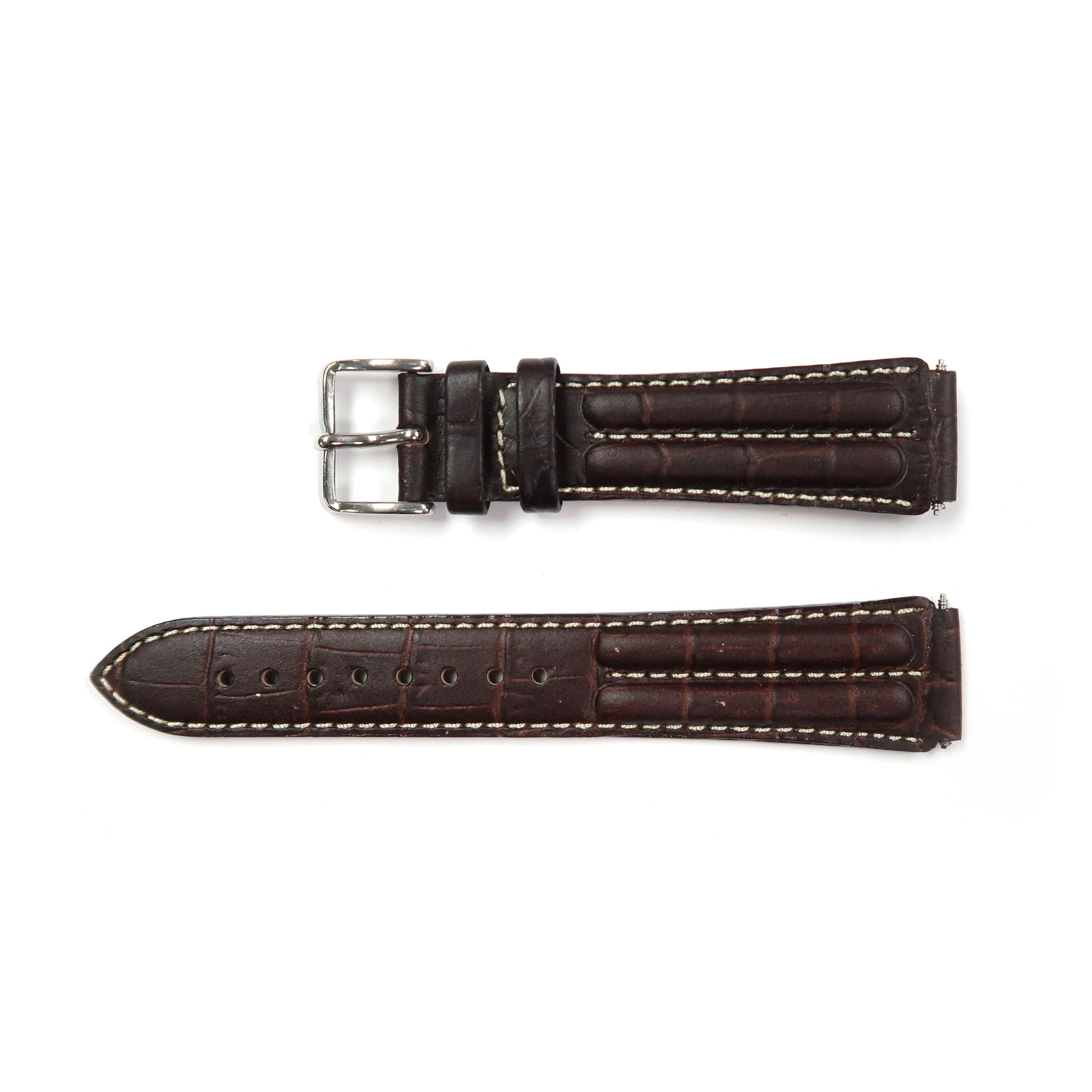 Genuine Leather Watch Band 18mm Padded Classic Plain Grain White Stitched in Brown - Universal Jewelers & Watch Tools Inc. 