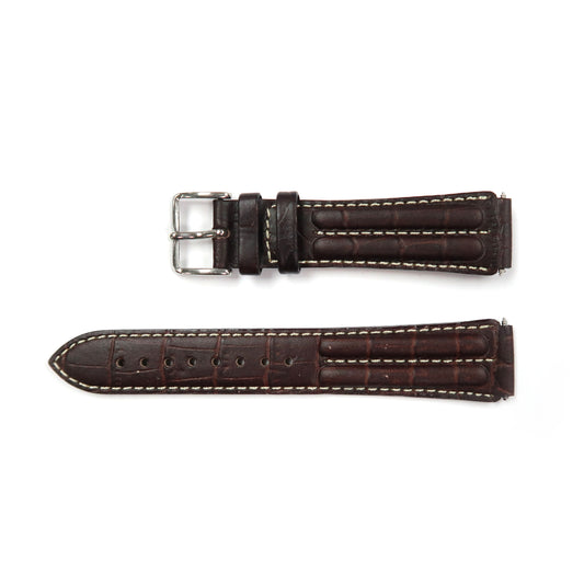 Genuine Leather Watch Band 18mm Padded Classic Plain Grain White Stitched in Brown - Universal Jewelers & Watch Tools Inc. 