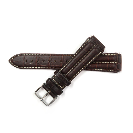 Genuine Leather Watch Band 18mm Padded Classic Plain Grain White Stitched in Brown - Universal Jewelers & Watch Tools Inc. 
