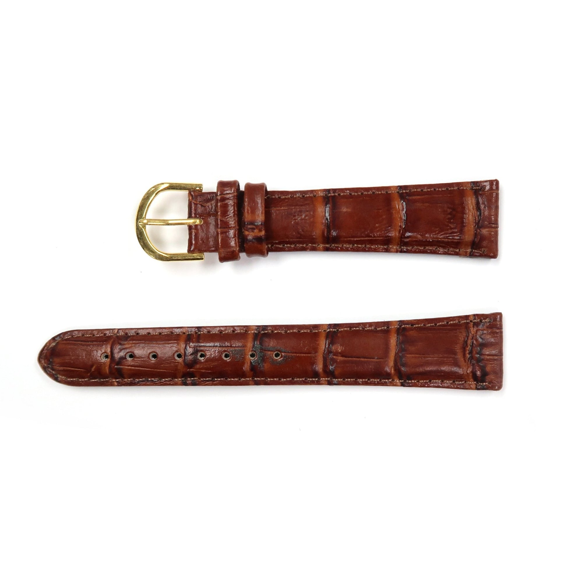 Genuine Leather Watch Band 20mm Padded Stitched Alligator Grain in Brown - Universal Jewelers & Watch Tools Inc. 