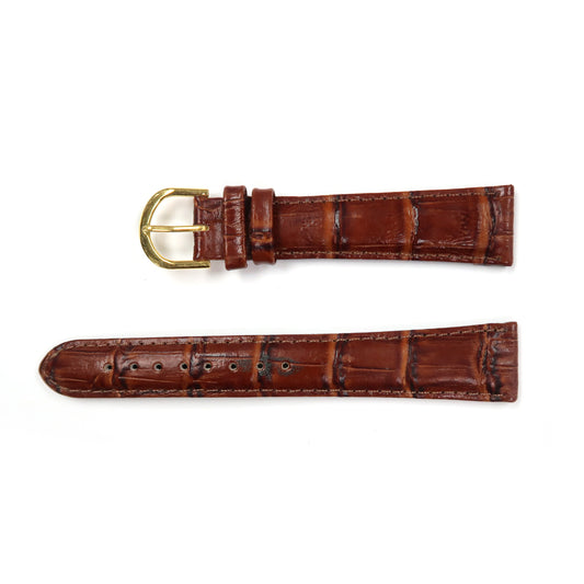 Genuine Leather Watch Band 20mm Padded Stitched Alligator Grain in Brown - Universal Jewelers & Watch Tools Inc. 