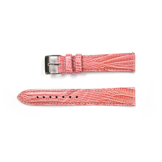 Genuine Leather Watch Band 18mm Padded Lizard Grain Stitched in Green and Pink - Universal Jewelers & Watch Tools Inc. 