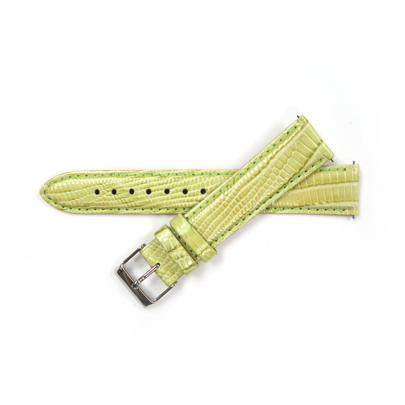 Load image into Gallery viewer, Genuine Leather Watch Band 18mm Padded Lizard Grain Stitched in Green and Pink - Universal Jewelers &amp; Watch Tools Inc. 
