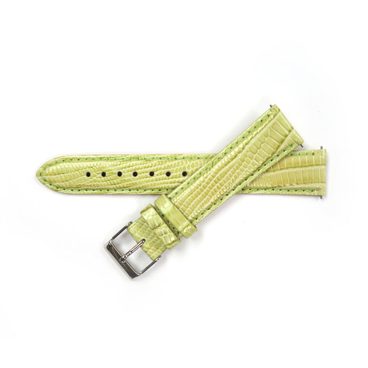 Genuine Leather Watch Band 18mm Padded Lizard Grain Stitched in Green and Pink - Universal Jewelers & Watch Tools Inc. 