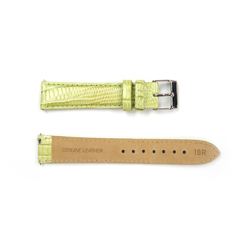 Load image into Gallery viewer, Genuine Leather Watch Band 18mm Padded Lizard Grain Stitched in Green and Pink - Universal Jewelers &amp; Watch Tools Inc. 
