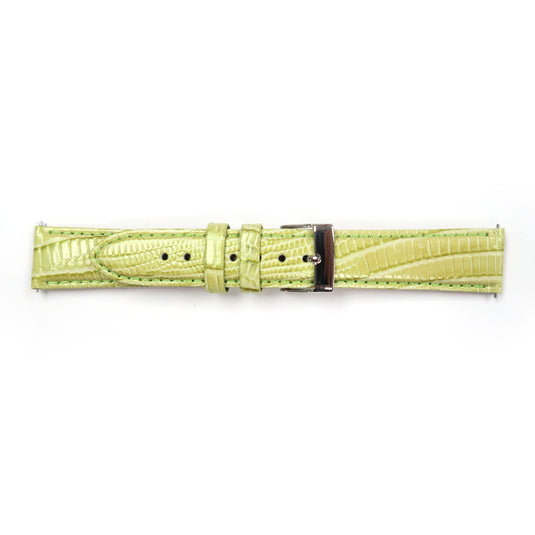 Genuine Leather Watch Band 18mm Padded Lizard Grain Stitched in Green and Pink - Universal Jewelers & Watch Tools Inc. 