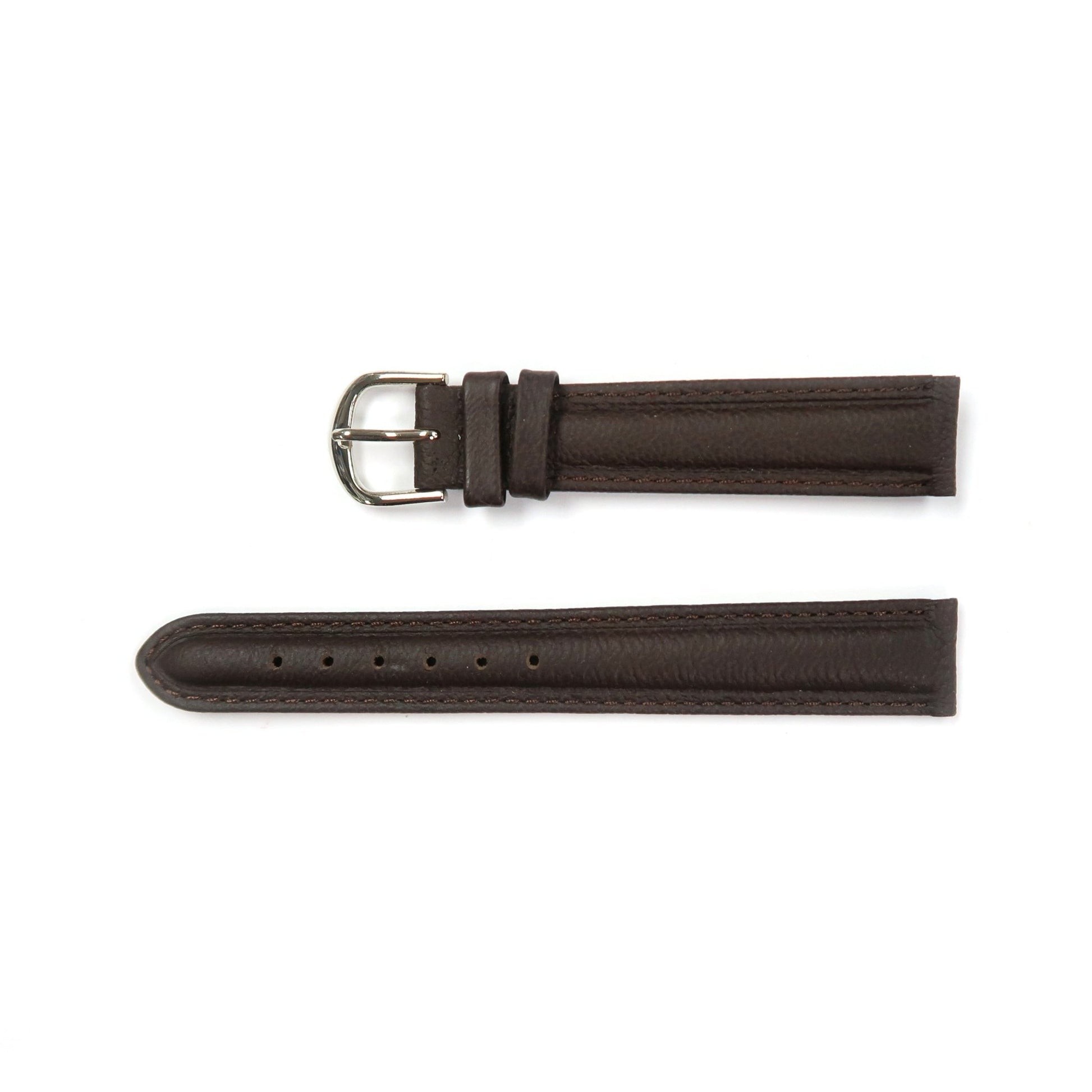 Genuine Leather Watch Band 16 - 26mm Padded Classic Plain Grain Stitched in Black, Dark Blue, Brown, Dark Brown, Tan, Burgundy - Universal Jewelers & Watch Tools Inc.
