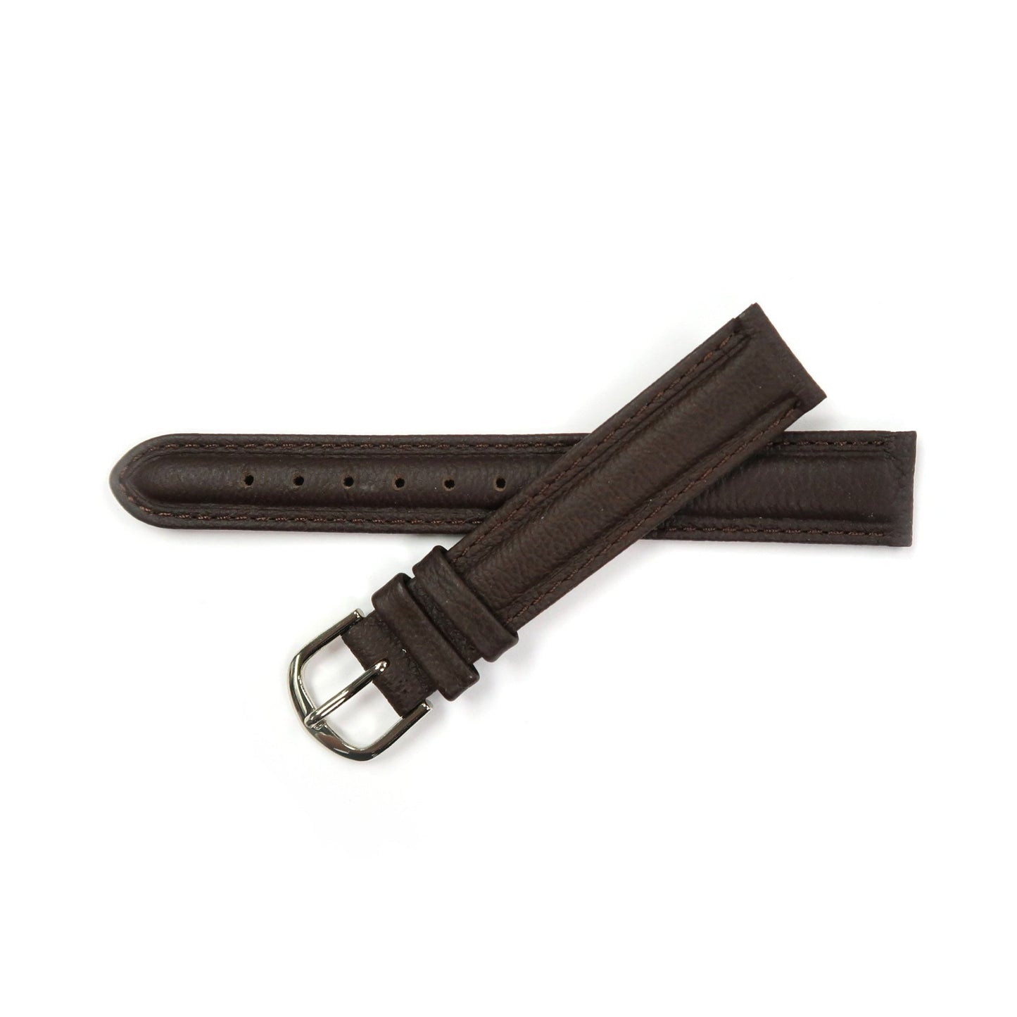 Genuine Leather Watch Band 16 - 26mm Padded Classic Plain Grain Stitched in Black, Dark Blue, Brown, Dark Brown, Tan, Burgundy - Universal Jewelers & Watch Tools Inc.