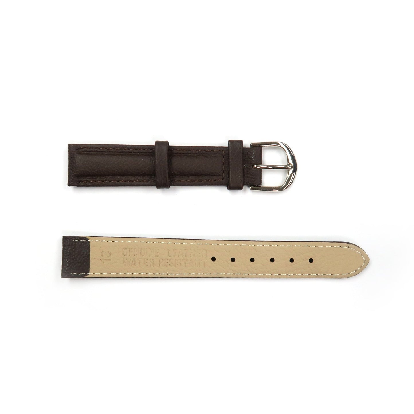 Genuine Leather Watch Band 16 - 26mm Padded Classic Plain Grain Stitched in Black, Dark Blue, Brown, Dark Brown, Tan, Burgundy - Universal Jewelers & Watch Tools Inc.