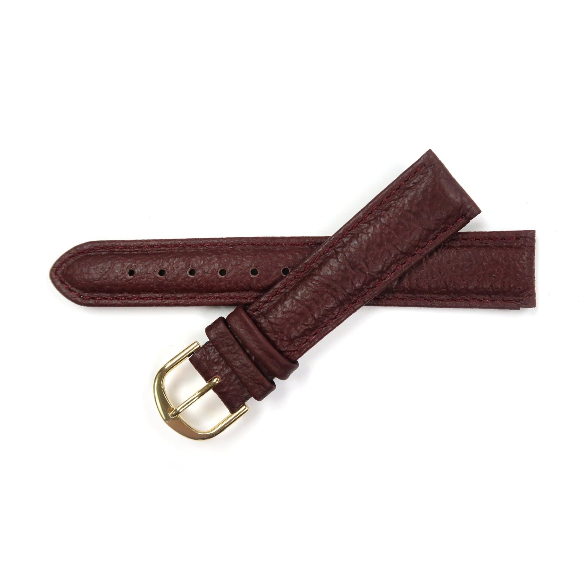 Genuine Leather Watch Band 16 - 26mm Padded Classic Plain Grain Stitched in Black, Dark Blue, Brown, Dark Brown, Tan, Burgundy - Universal Jewelers & Watch Tools Inc.
