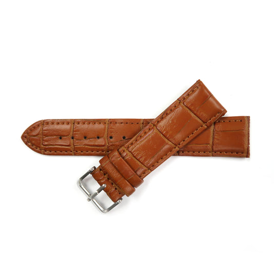 Genuine Leather Watch Band 16-28mm Padded Alligator Grain Stitched Band in Black, Brown and Light Brown - Universal Jewelers & Watch Tools Inc. 