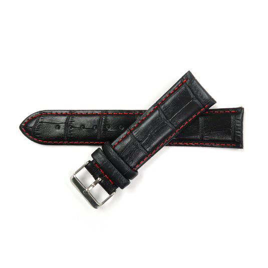 Genuine Leather Watch Band 16-26mm Padded Alligator Grain Stitched Band in Black, Brown and Light Brown - Universal Jewelers & Watch Tools Inc. 