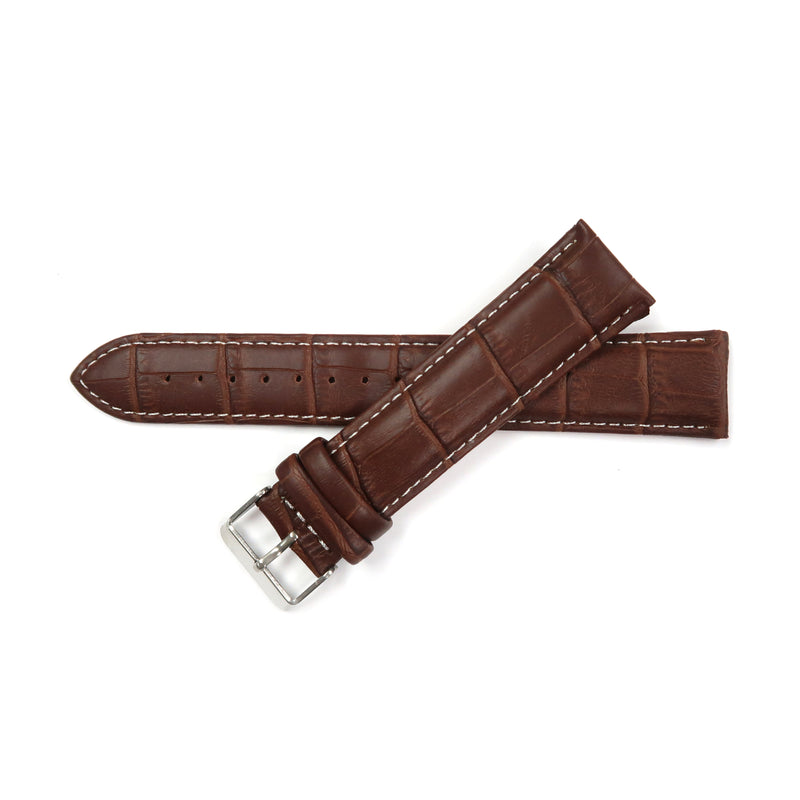 Load image into Gallery viewer, Genuine Leather Watch Band 16-26mm Padded Alligator Grain Stitched Band in Black, Brown and Light Brown - Universal Jewelers &amp; Watch Tools Inc. 
