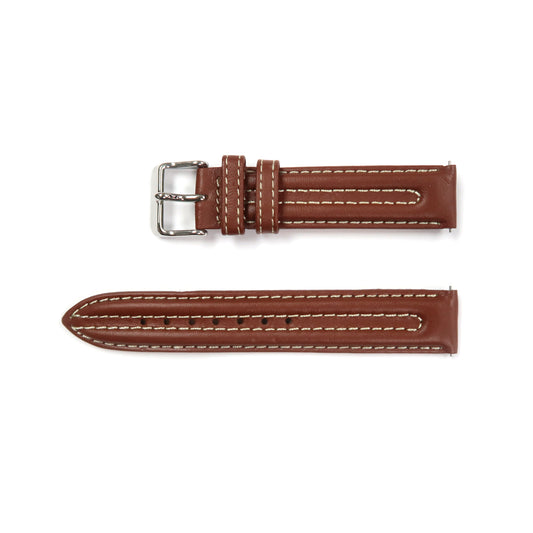 Genuine Leather Watch Band 16-20mm Padded Classic Plain Grain Stitched in Black, Tan and Brown - Universal Jewelers & Watch Tools Inc. 