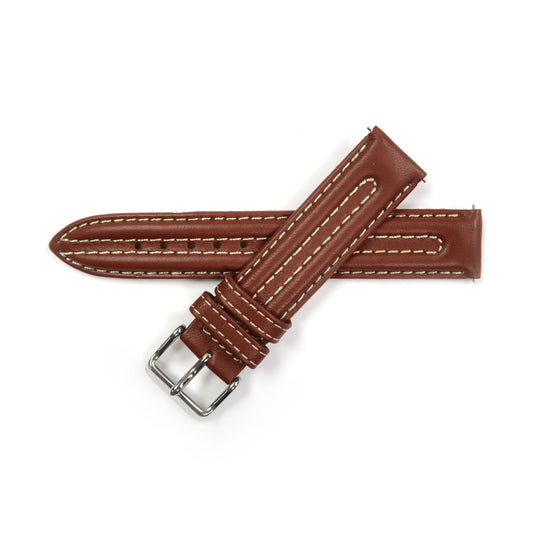 Genuine Leather Watch Band 16-20mm Padded Classic Plain Grain Stitched in Black, Tan and Brown - Universal Jewelers & Watch Tools Inc. 