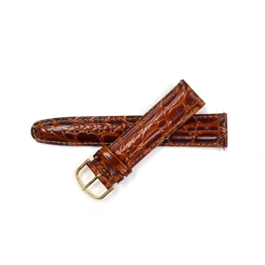 Genuine Leather Watch Band 19mm Padded Stitched Croco Grain in Brown - Universal Jewelers & Watch Tools Inc. 