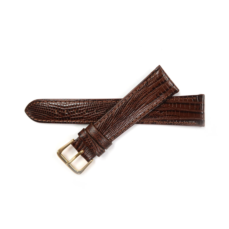 Load image into Gallery viewer, Genuine Leather Watch Band 16-18mm Flat Stitched Lizard Grain in Brown and Tan - Universal Jewelers &amp; Watch Tools Inc. 
