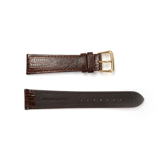 Genuine Leather Watch Band 16-18mm Flat Stitched Lizard Grain in Brown and Tan - Universal Jewelers & Watch Tools Inc. 