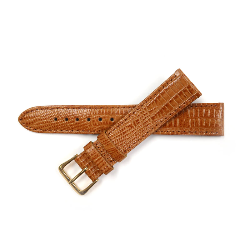 Load image into Gallery viewer, Genuine Leather Watch Band 16-18mm Flat Stitched Lizard Grain in Brown and Tan - Universal Jewelers &amp; Watch Tools Inc. 
