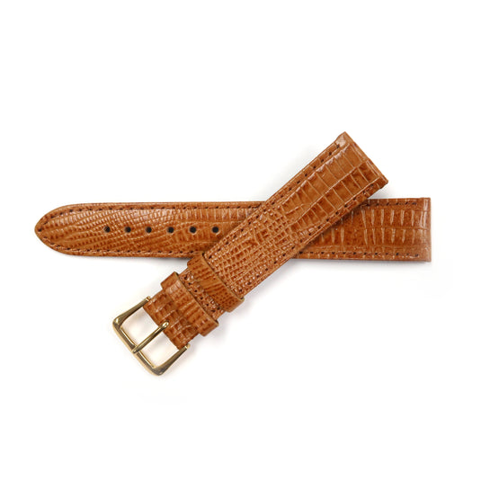 Genuine Leather Watch Band 16-18mm Flat Stitched Lizard Grain in Brown and Tan - Universal Jewelers & Watch Tools Inc. 