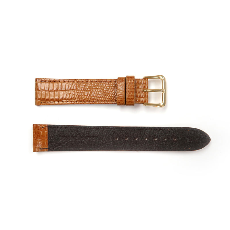 Load image into Gallery viewer, Genuine Leather Watch Band 16-18mm Flat Stitched Lizard Grain in Brown and Tan - Universal Jewelers &amp; Watch Tools Inc. 
